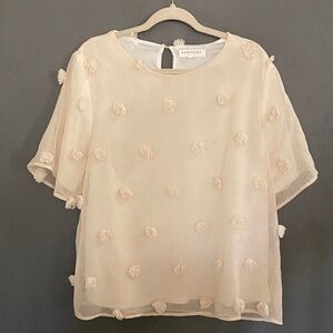 Downeast Cream Textured Pom Pom Top Romantic Flowy Blouse Size XL